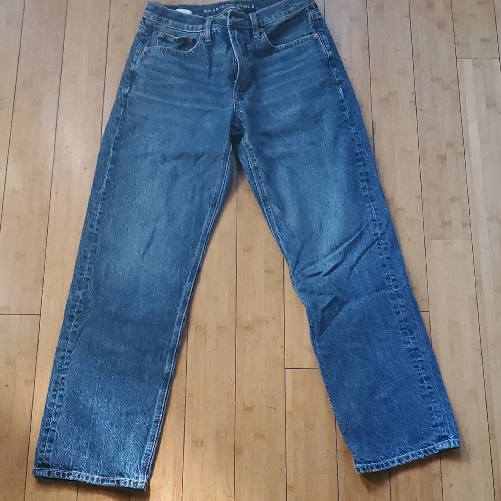 American Eagle Outfitters 4short Low Rise Baggy Straight Relaxed Fit Blue Jeans